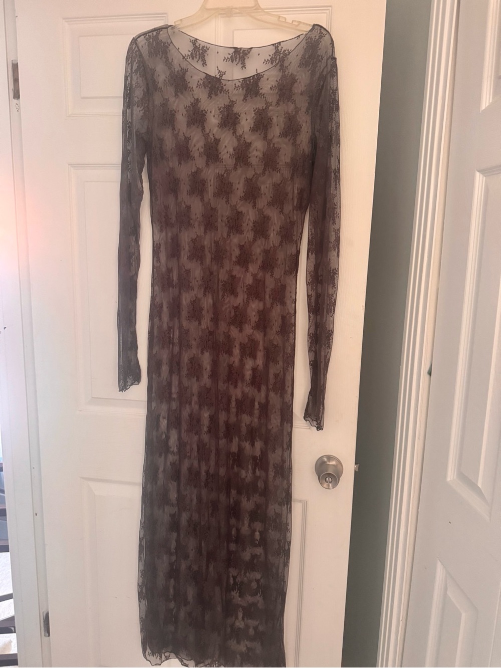 Free People Sheer Long Sleeve Lace Maxi Dress - dark brown